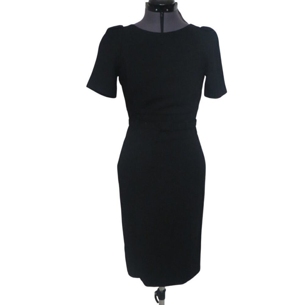 Benetton Black Wool Blend Belted 1/2 Sleeve Sheath Dress • Minimalist • Sz XS ⬇️